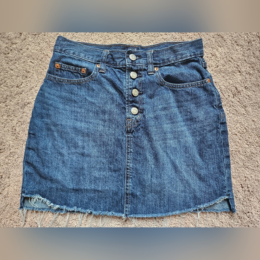 Gap Dark denim button down mini skirt Sz 26P Petite Boho Festival Preppy Fall
